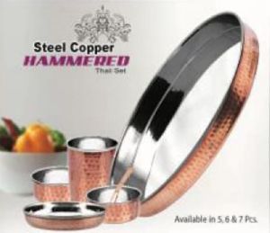 Hammered Steel Copper Thali Set