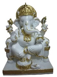 Gold Plated Marble Ganesh Statue