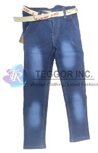 Kids Faded Dark Blue Jeans with Belt Slim Fit for Kid