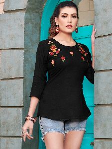 Black Embroidered Rayon Tunic