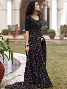 Black Printed Georgette Saree