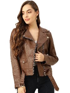 Brown Leather Biker Jacket