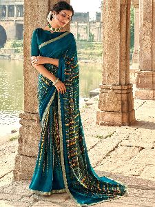 Green Georgette Printed Saree