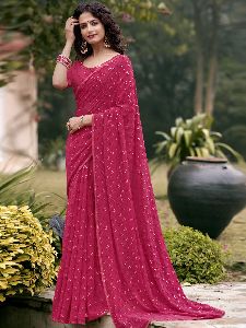 Pink Printed Georgette Saree