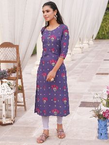 Purple Rayon Printed Kurta