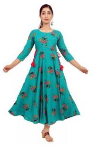 Ladies Dark Green Rayon Anarkali Kurta