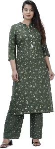 Ladies Green Rayon Kurta and Palazzo Set