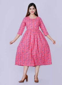 Ladies Pink Cotton A Line Kurta