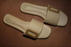 Beige Buckle up Flats