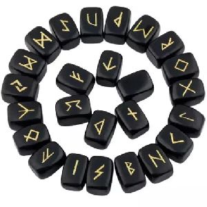 Natural Black Agate Rune Set