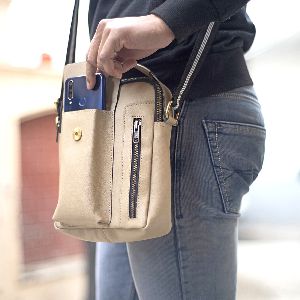 Personalised Vegan Leather Camel Colour Crossbody Bag