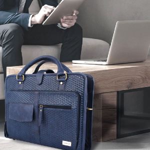 MANOGYA Dark Blue Color 14 Inch Personalized Business Bag