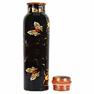 Flower Printed Black Water Bottle