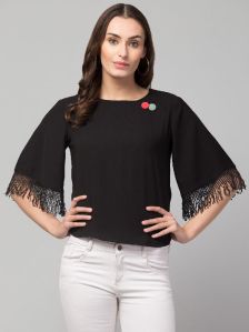 Ladies Black Fringe Top