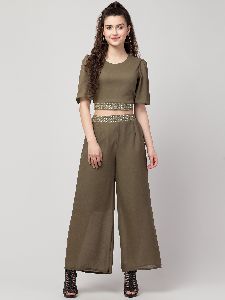 Ladies Olive Green Palazzo & Top Set