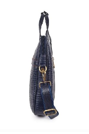 Croco Blue Leather Laptop Bags