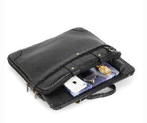 Expandable Black Leather Laptop Bags