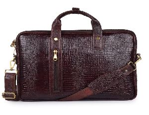 Croco Dark Brown Leather Laptop Bags