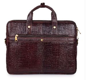 Croco Dark Brown Leather Laptop Bags