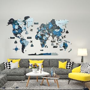3D Multicolored Wooden World Map - Oxford