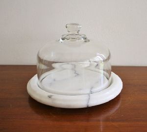 Marble Cheese Dome with Glass Natural Marble Handcrafted in India Tableware Homeware Tools and Accessories