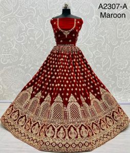 Velvet embroidered Lehenga choli in dori and zari work