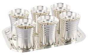 1059 Silver Plated Tray Glass Set