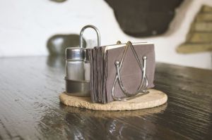 Stainless steel napkin holder with wooden stands