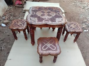 Wooden Coffee Table with Four Stool