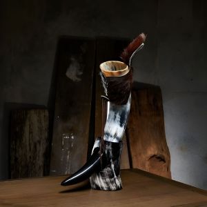 Feather Head Viking Drinking Horn Set