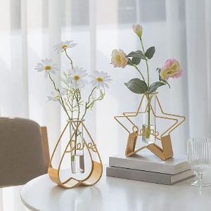 GLASS TUBE METAL VASE HEART DESIGN