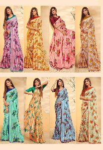 Stain Printed Saree Pack Of 8