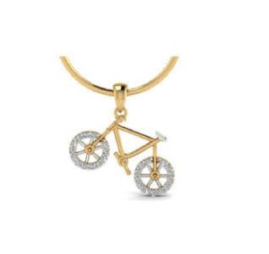 Round Gold Real Diamond Kids Bicycle Pendent