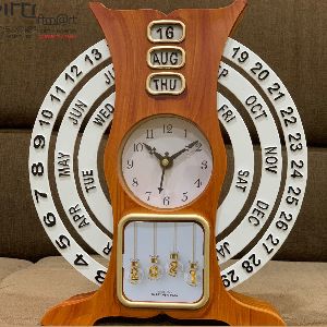Wooden Calendar with Clock