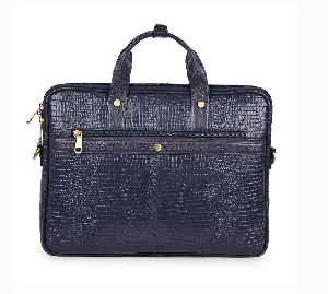 Croco Blue Leather Laptop Bags