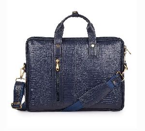 Croco Blue Leather Laptop Bags