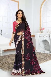 Pf-349 Lace Border Faux Georgette Sarees