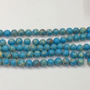 Natural Blue Imperial Jasper Round Shape 16 Inch Strand Smooth Polish Stone Beads