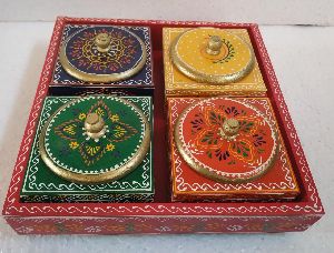 Rotating Dry fruit box set with Fine Embossed painting