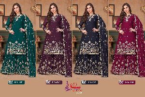 Georgette Fabric Embroidered Sharara Suits