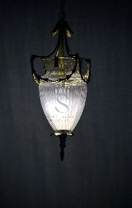 SGE Vintage Clear Cut Glass & Brass Gamla Hanging Light