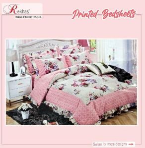 Rekhas Premium 100% Cotton Printed Bedsheet Pink and White color