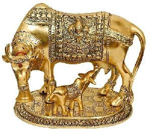 Brass Kamdhenu Cow Statue With Calf