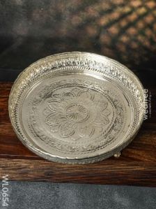 German Silver Floral Designed Urli Plate with Stand