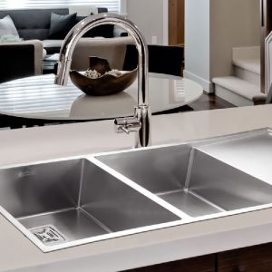 Kubix Double Bowl Kitchen Sink with Drain Board