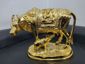 4.5 Inch Brass Cow With Calf Statue