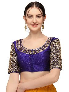 Women\'s Embroidery with 3 MM sequence Work Design Readymade Blouse Royal blue