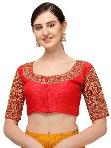 Women\'s Embroidery with 3 MM sequence Work Design Readymade Blouse Red