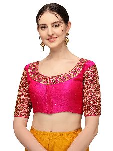 Women\'s Embroidery with 3 MM sequence Work Design Readymade Blouse pink