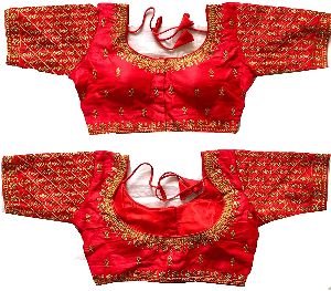 Women\'s MultiColor Gold Embroidery Sequance Zari work (Size 38+margin) red